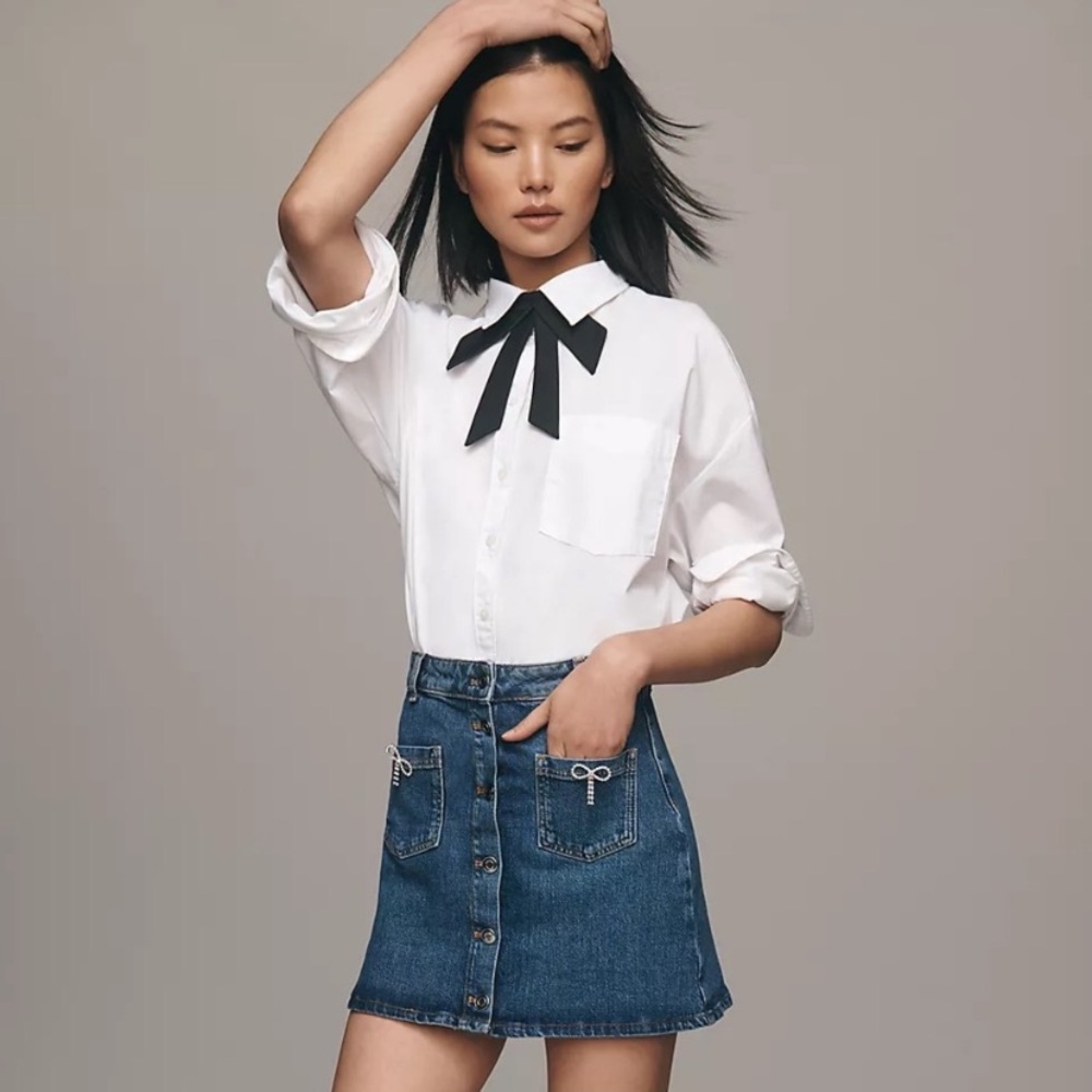 Anthropology Maeve Denim Blue Button Front Mini Skirt
Sz 2 Y2K preppy cotton - Picture 10 of 10